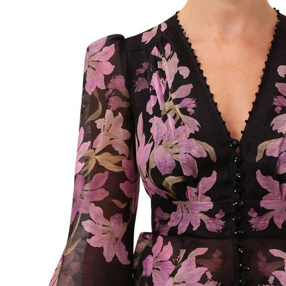 NEW ZIMMERMANN dawning v-neck beaded blouse in black lily - Picture 3 of 4